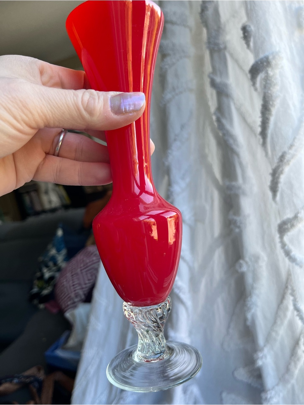 Vintage Opaline Florence Lipstick Red Glass Bud Vase